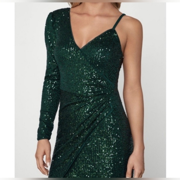 BCBGMaxAzria One Shoulder Green Sequin Dress - Picture 2 of 8